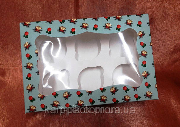 Коробки для 6-ти кексів 250*170*80 (з віконцем) Новорічна (Упаковка 3 шт), фото 3