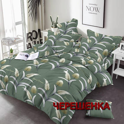 Тканина для постільної білизни Бязь "Gold" Lux GL3573green (50м) пір'я на зеленому, фото 1
