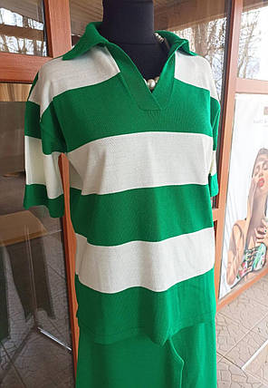 Костюм жіночий з прямими штанами та футболкою Туреччина акрил 17k one size Зелений з білим, фото 2