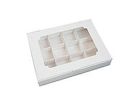 Коробка на 12 конфет с окошком, Белая 200х156х30 мм (3 шт)