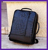 Качественный мужской городской кожаный рюкзак сумка рептилия, ранец натуральная кожа под рептилию сумка-рюкзак
