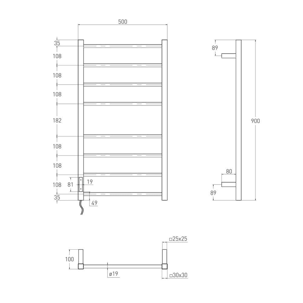 Полотенцесушитель электрический VOLLE CUADRO 500x900 9234.000107, белый - фото 2 - id-p1808456452