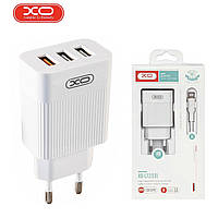 Мережевий зарядний пристрій XO L72 QC3.0 3USB/3A з кабелем USB - Lightning Білий