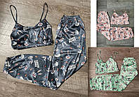 Комплект женский: топ на тонких бретелях+штаны, рисунок BUGS BUNNY, атлас, SAIMEIQI (размер L)