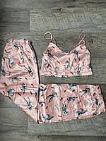 Комплект женский: топ на тонких бретелях+штаны, рисунок BUGS BUNNY, атлас, SAIMEIQI (размер L)