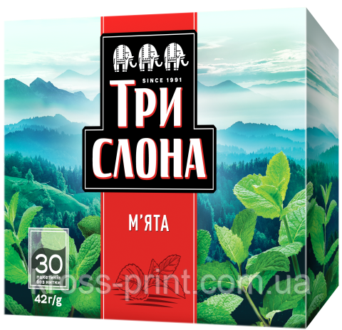Чай трав'яний 1.4 г*30, пакет, "М'ята", ТРІ СЛОНА