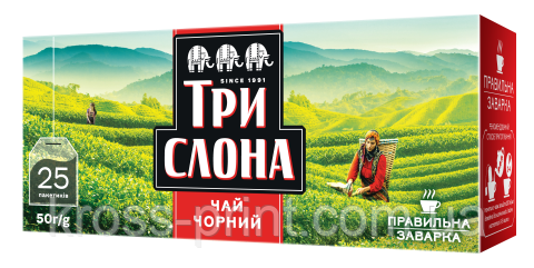 Чай чорний 2 г*25, пакет, "Чорний", ТРІ СЛОНА