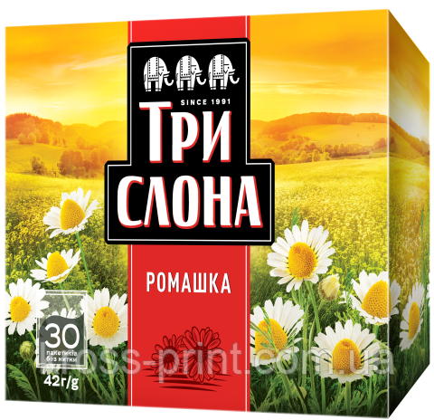 Чай квітковий 1.4 г*30, пакет, "Ромашка", ТРІ СЛОНА