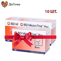 Голки для шприц-ручок BD Micro-Fine + "МікроФайн" 6мм 100 шт. (10 упаковок)