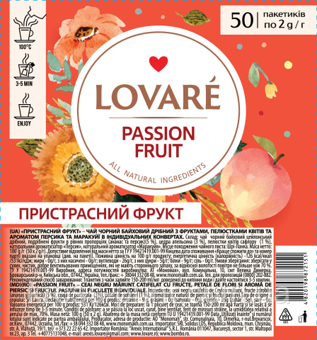 Чай чорний 2 г*50, пакет, "Пристрасний фрукт", LOVARE