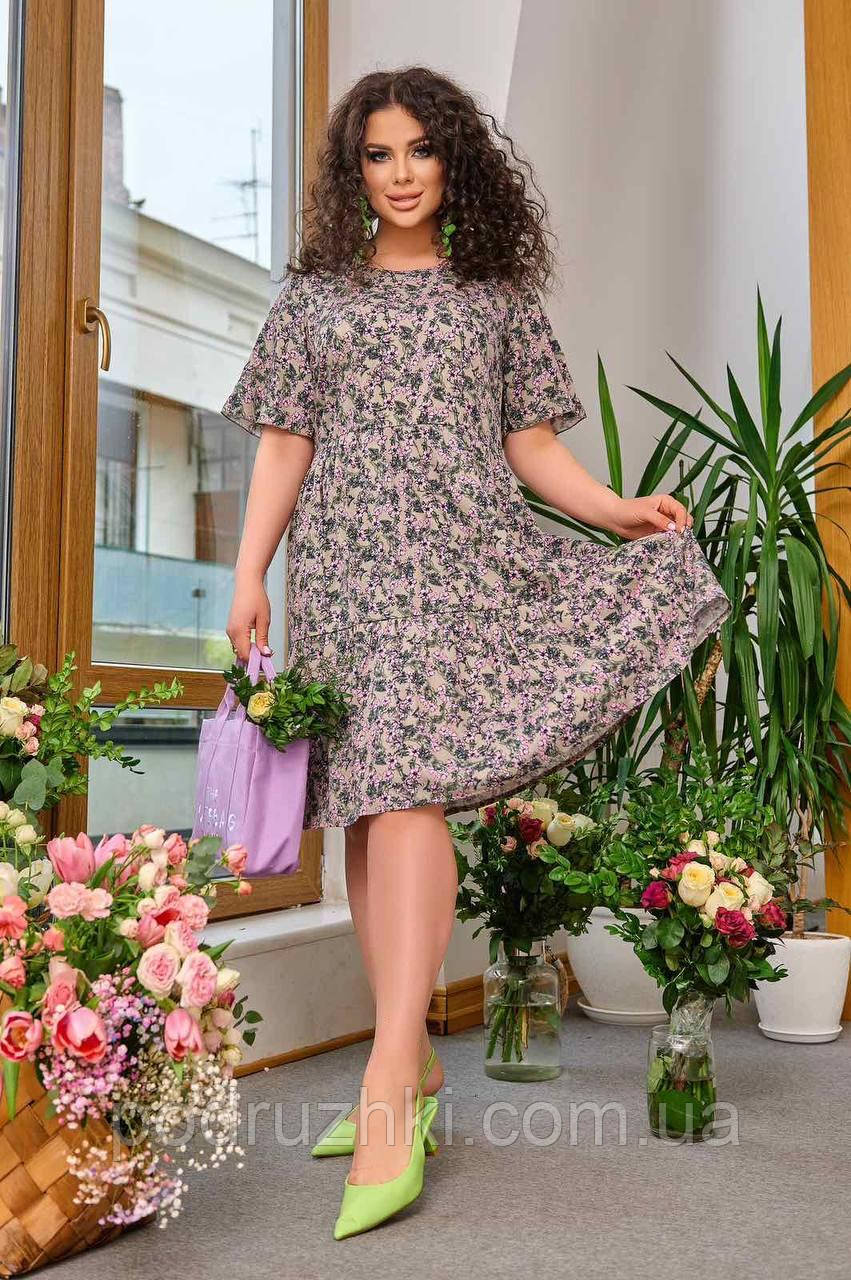 Жіноче легке літнє плаття вільного силуету Тканина штапель Розміри 50,52,54, фото 1