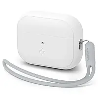 Белый чехол Spigen Silicone Fit для Apple AirPods Pro 2 c ремешком