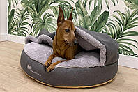 Лежак для собак и котов Lounge Gray с капюшоном S - диаметр 60 см высота 9 см