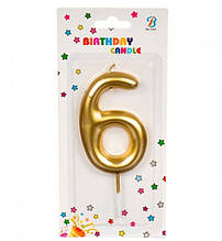 Свічка для торта цифра 6 матове золото