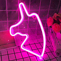 Настенный неоновый светильник ночник Единорог розовый