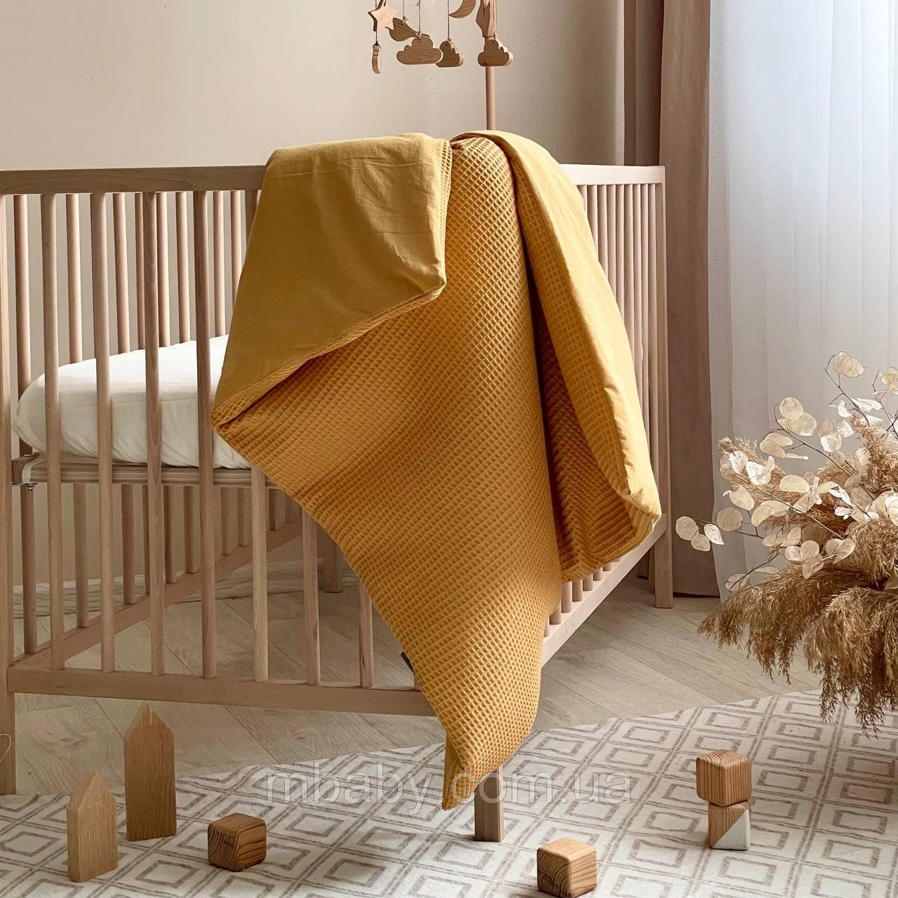 Плед-конверт з ковдрою вафля+жатка гірчиця, фото 1