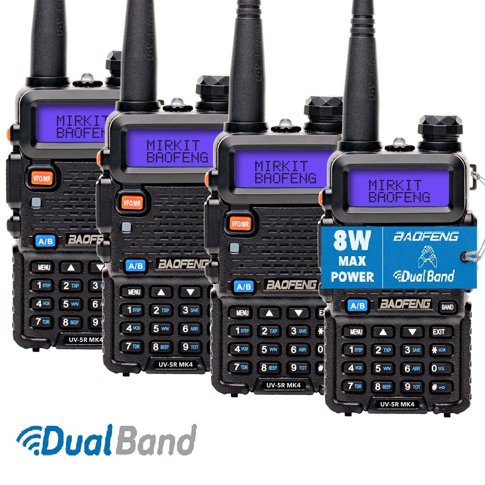 Рація Baofeng UV-5R комплект 4 шт., UHF/VHF, 8 Вт, 1800 мАч + Гарнітура + Ремінець на шию