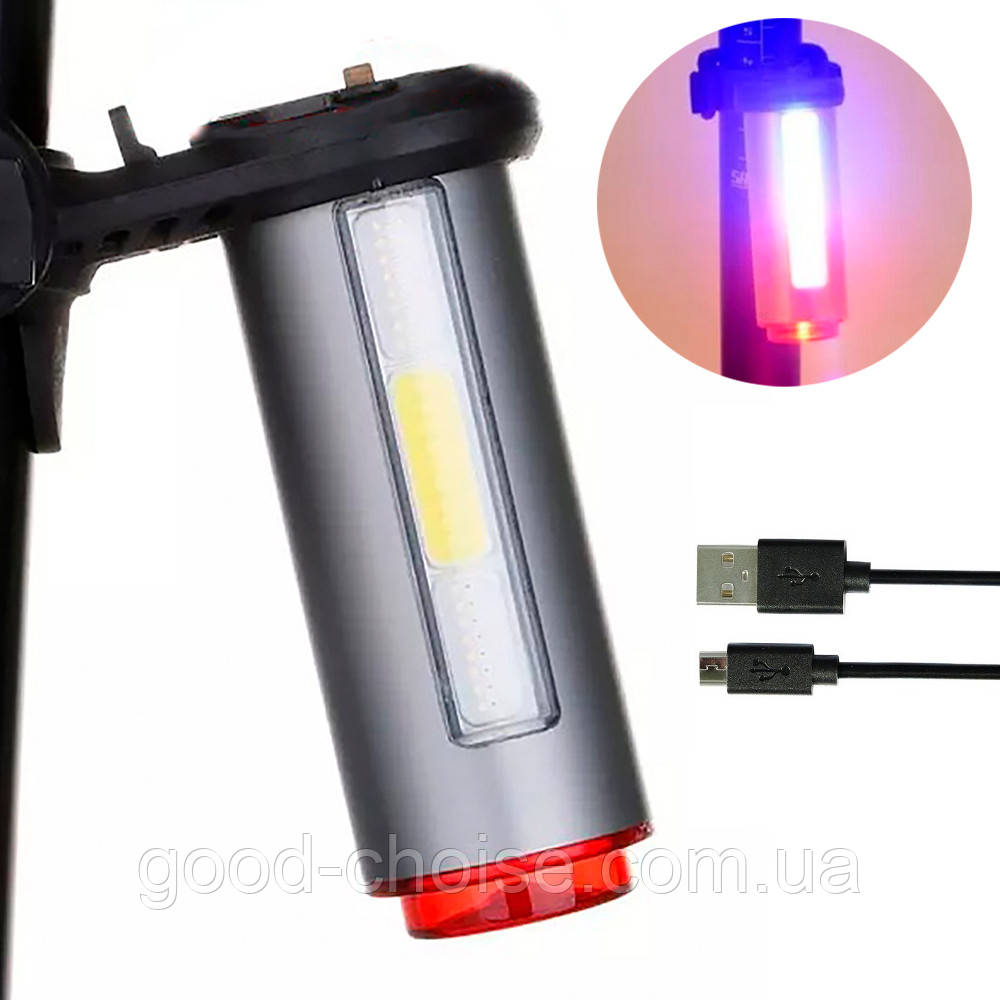 Задній стоп-сигнал на велосипед Циліндр, з USB, 3 кольори / Велосипедна фара мигалка