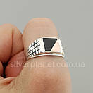 Чоловіча срібна каблучка печатка з золотом і оніксом 22,5 розмір, фото 6