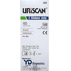 Тест-смужки URISCAN U24, глюкоза в сечі, кетонові тіла, 100 шт.
