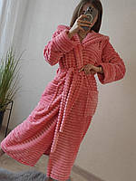 Халат махровый женский Длинный с капюшоном мягкий теплый пушистый домашний для дома дл 7877