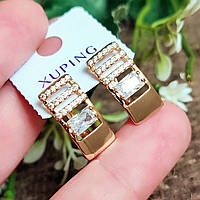 Сережки Xuping довжина 1.9см ширина 9мм медичне золото позолота 18К цирконій с1277