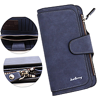 Стильный замшевый кошелёк клатч (19 х 10,5 х 2 см) Baellerry Forever Темно-синий / Женский кошелек из эко замши