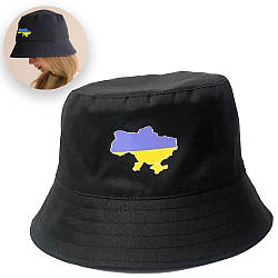 Панамка для дітей з картою України (Розмір 48-50) Чорний / Патріотичний капелюх / Літня панама