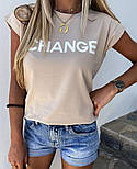 Жіноча однотонна футболка з великим написом на грудях (р. 42-46) 79171063, фото 2
