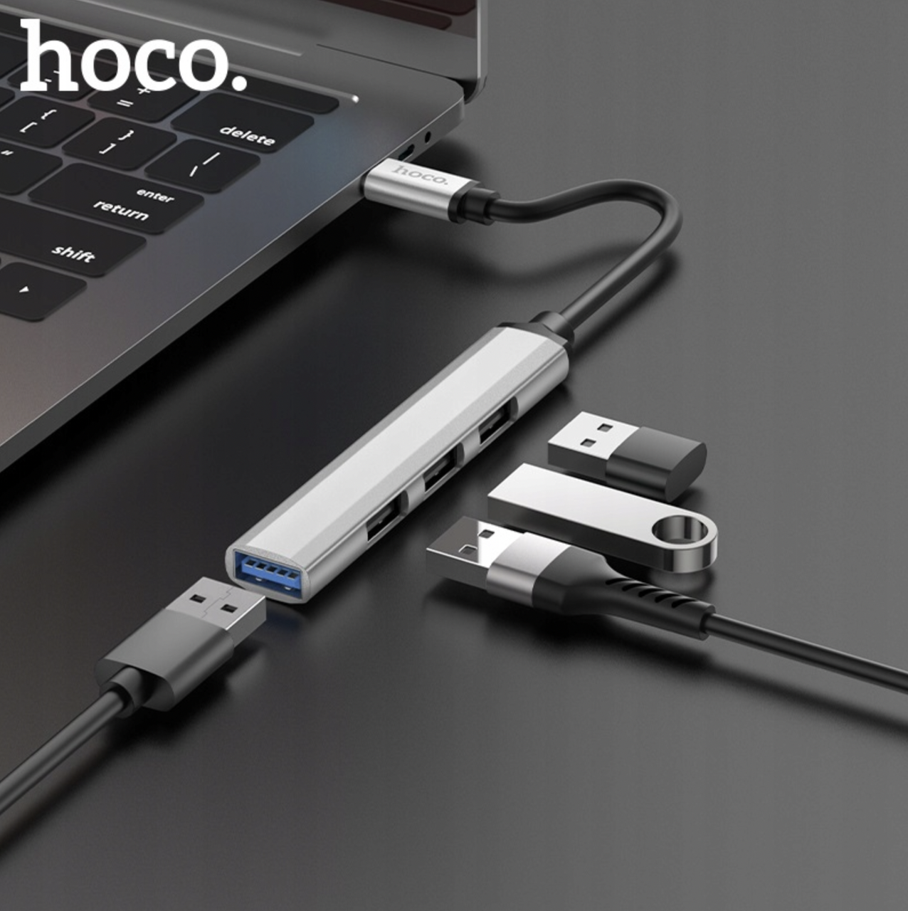 USB HUB HOCO HB26 4 in 1 Type-C to USB 3.0 + USB 2.0х3 Розгалужувач для ноутбука Сталевий