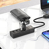 USB HUB HOCO HB25 4 in 1 Type-C to USB 3.0 + USB 2.0х3 Розгалужувач для ноутбука Чорний, фото 7