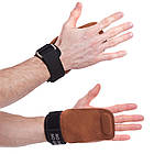 Накладки атлетичні грипад шкіряні з напульсником для фітнесу Zelart 80318 Black-Brown, фото 4