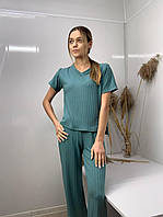 Костюм футболка + кюлоти, матеріал трикотаж "рубчик", колір тифані