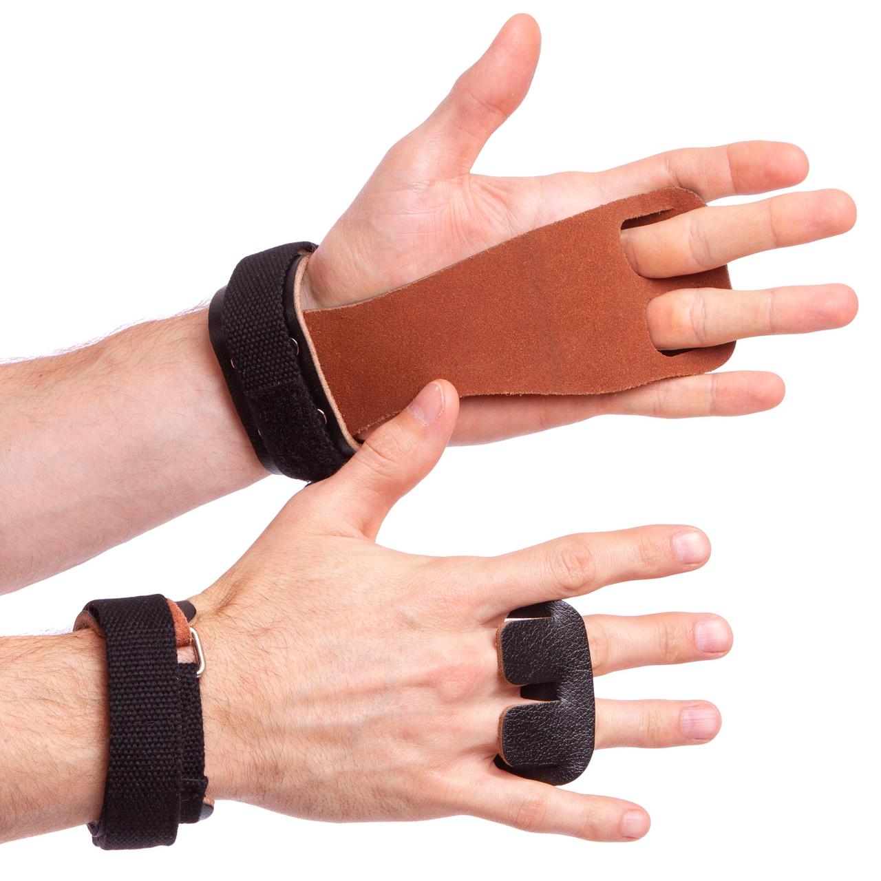 Накладки атлетичні грипад шкіряні з напульсником для фітнесу Zelart 5560 Black-Brown, фото 1