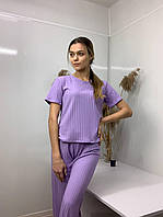 Костюм футболка + кюлоти, матеріал трикотаж "рубчик", колір ліловий