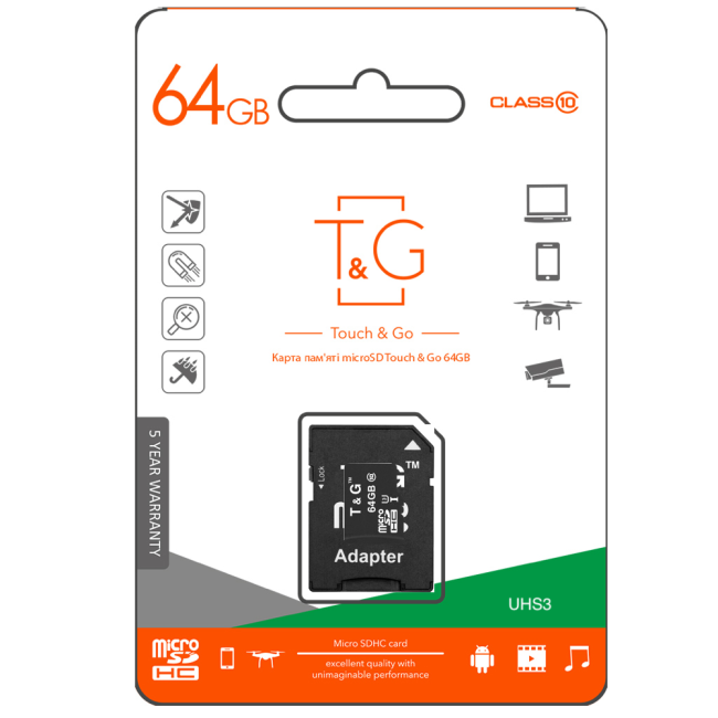 Картка пам'яті MicroSDXC 64 GB UHS-I U3 Class 10 T&G + SD-adapter