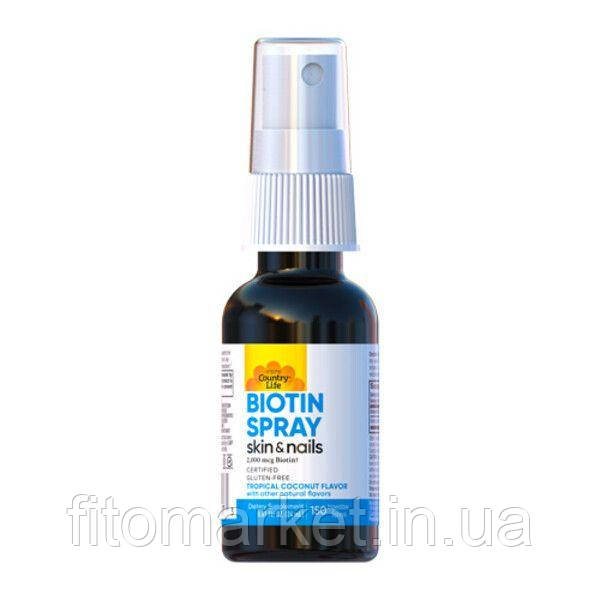 Biotin Spray Тропічний кокос 2000 мкг спрей 24 мл ТМ Кантрі Лайф / Country Life