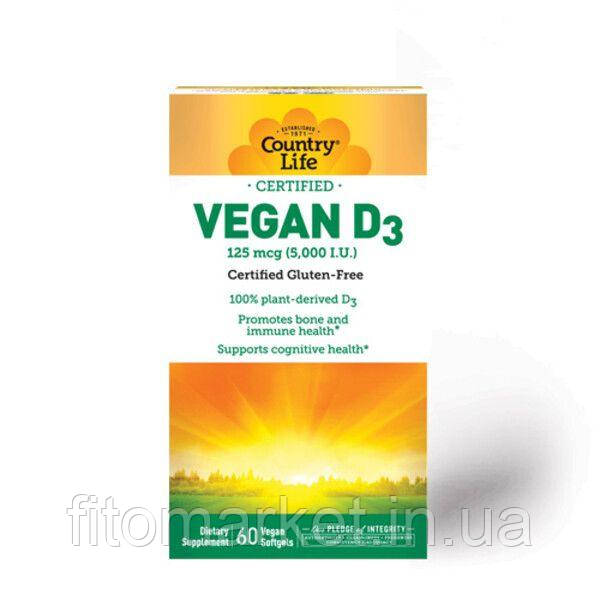 Вегетаріанський вітамін Д3 5000 МО (Vegan D3) 60 капсул ТМ Кантрі Лайф / Country Life