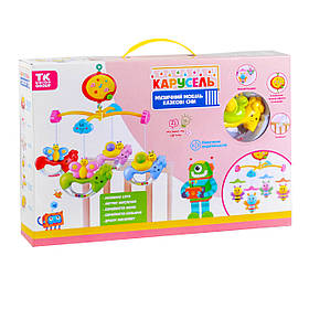 Карусель TK Group дитяча на ліжечко, укр. мова, 4 підвіски, обертання, підсвітка, 6 мел., в коробці (80069)