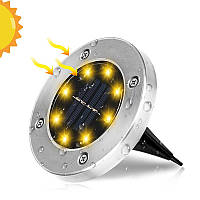 Світильник на сонячній батареї Solar Disk Light, 8 LED, 600 мАг, точковий, водонепроникний ліхтар, садовий, вбудований, круглий,
