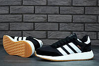 Мужские кроссовки Adidas INIKI Black White (Черные с белым) Обувь Адидас Иники замш текстиль демисезонные
