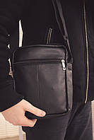 Мужская сумка через плечо из натуральная кожи, вместительная черная барсетка