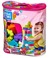 Mega Bloks First Builders Конструктор рожевий у сумці 80 деталей 80-Piece Big Building Bag Pink DCH62