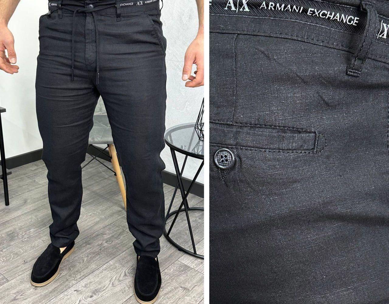 Чоловічі лляні штани Armani Exchange H3180 чорні 30, 32, 34, фото 1
