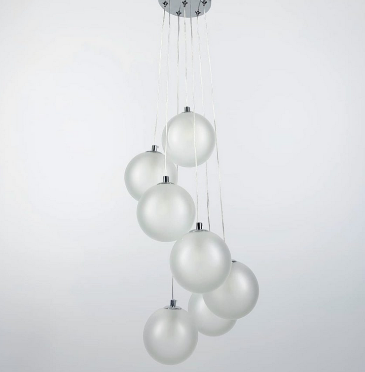 Підвісна люстра-трансформер в корпусі хром з матовими скляними плафонами, фото 1