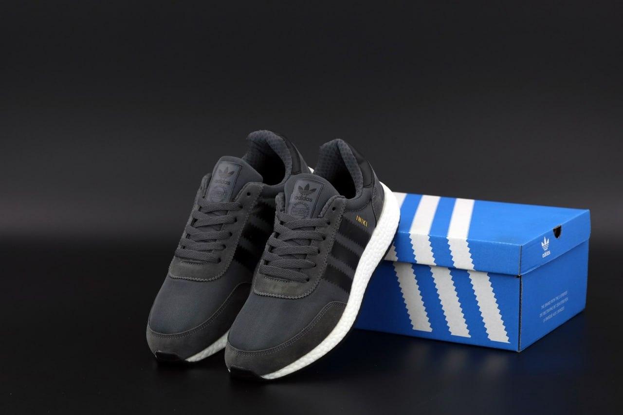 Чоловічі кросівки Adidas INIKI Black White (Темно-сірий) Взуття Адідас Інікі повсякденні замш текстиль демісезон