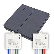 2-х канальний настінний дистанційний вимикач чорого кольору RF 433Мгц в комплекті з радіо реле 2 канали