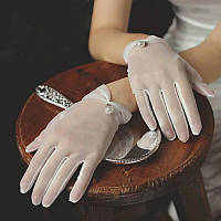 Рукавички білі жіночі, седібні [ Перлина ] короткі жіночі рукавички / літні