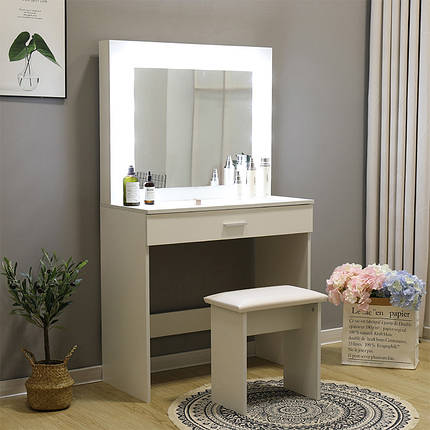 Туалетний столик + табурет. Столик для макіяжу AVKO (ADT 001) Білий LED-підсвітка, фото 2