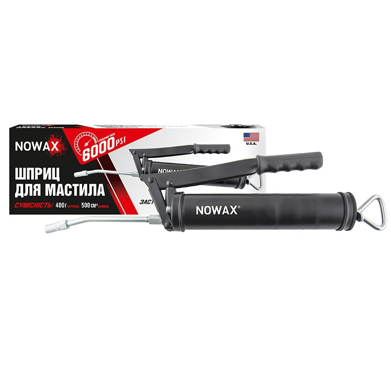 Металевий шприц для мастила плунжерно-важільного типу NOWAX 6000psi, шприц-маслянка зі сталевою трубкою